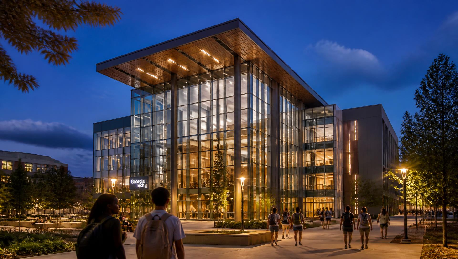 Georgia College Tech campus building at dusk