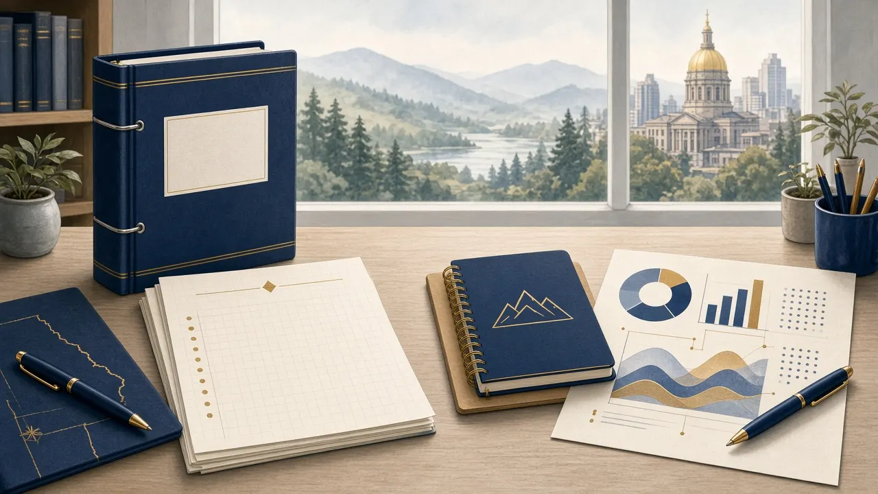 Calm educational illustration of two learning paths — university binder and intensive notebook with abstract data charts — Georgia data science vs bootcamp cost theme, no people, no logos